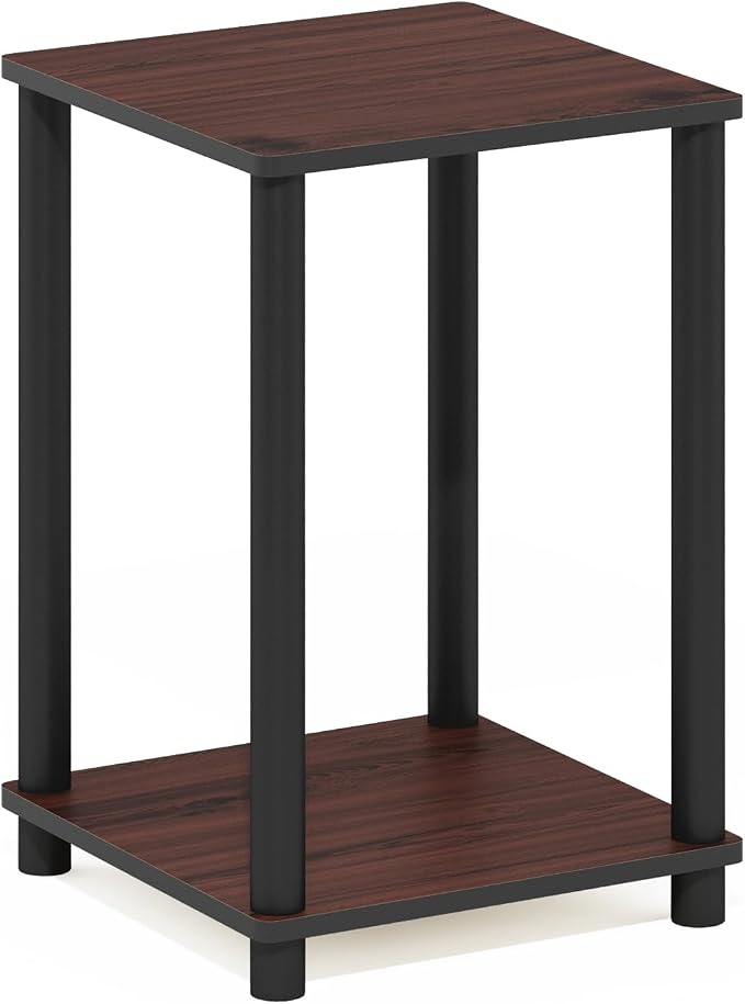 Furinno Turn-N-Tube Night Stand, 2-Tier Open Shelf Design Nightstand, Toolless Square Bedside Table, End Table, Side Table, for Bedroom, Closet, Dorm, Dark Cherry