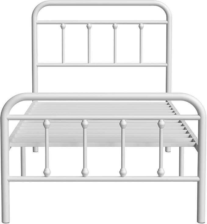 Novilla Metal Bed Frame Twin Size - Modern Minimalist Victorian Style with Headboard/Footboard, Heavy-Duty Steel Slats/Underbed Storage/No Box Spring Needed/Easy Assembly/Noise Free/White