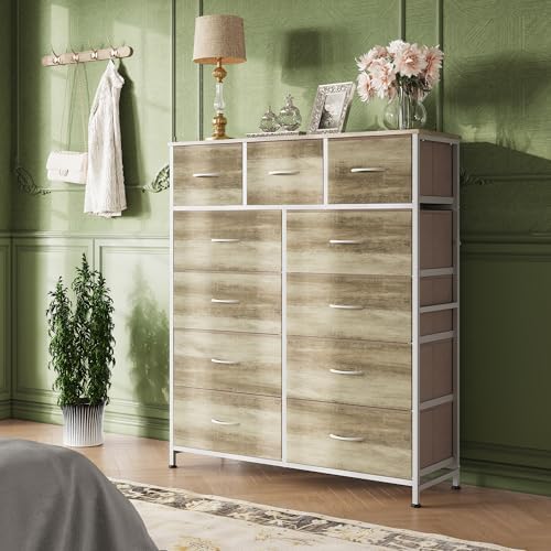 WLIVE Tall Dresser for Bedroom, 11 Drawer Chest of Drawers, Greige