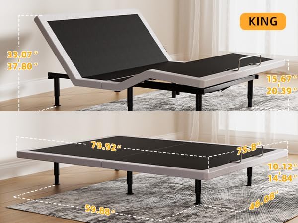 Adjustable Bed Frame King Size with Massage, Wireless Remote, Head Foot Incline, USB, Underbed Light Easy Assembly, Zero Gravity, Bedframe Basic with Quiet Motor