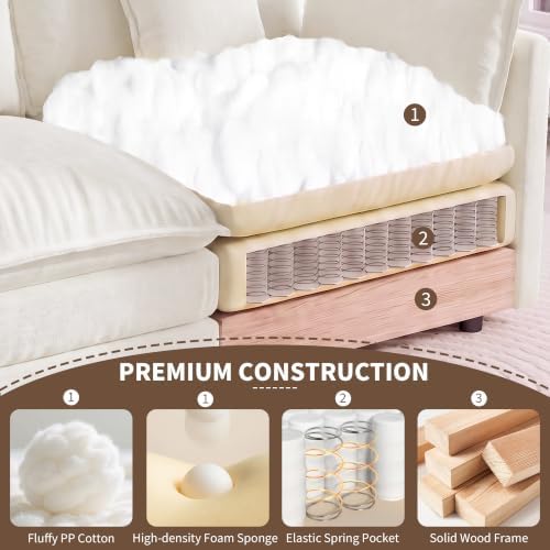 Tmsan 76.7" Loveseat Sofa Cloud Couch, Deep 2 Seater Love Seat, Beige White