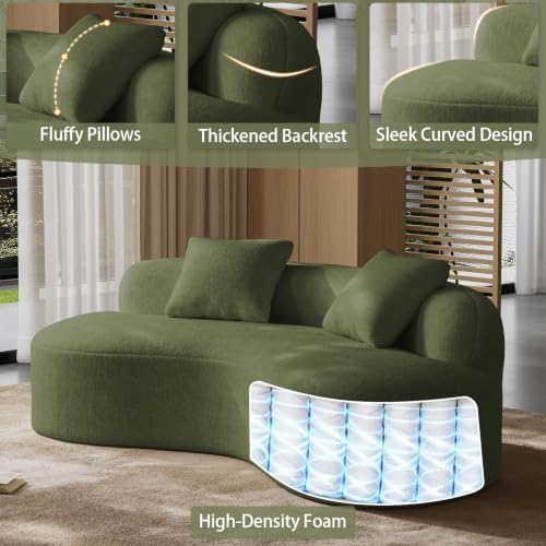 79" Curved Chenille Loveseat, Deep Seat Cloud Couch, Green