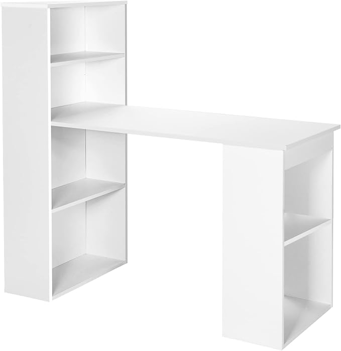 Tangkula White Computer Desk with Bookshelf, Writing Study Desk with Storage Shelves & CPU Stand, Modern Compact Computer Workstation for Home & Office, Space-Saving Design