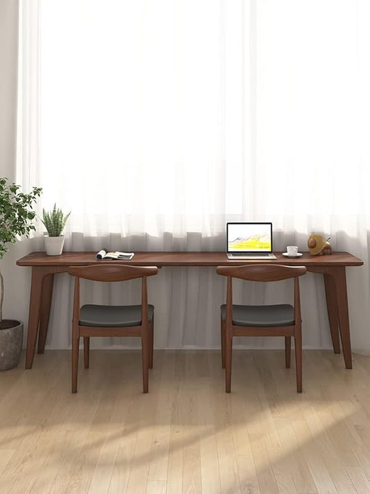 LAKIQ Pine Solid Wood Writing Desk Modern Rectangular Home Office Working Table Desktop Computer Desk Home Writing Table for Small Space-Table Only (Walnut,55" L x 16" W x 30" H)