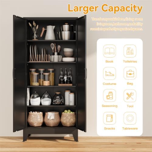 COFaR Metal Kitchen Cabinet, Pantry Storage Cabinets, 71" H Tall Black 