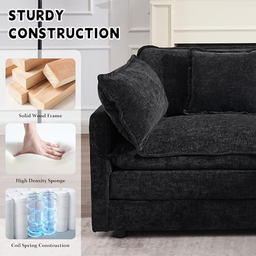 GNIXUU 112" Black Modular L Shaped Cloud Sectional Couches for Living Room
