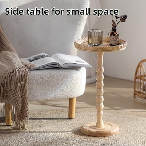 Rattan Small Side Table, Round Small Drink Table, Boho Side Table