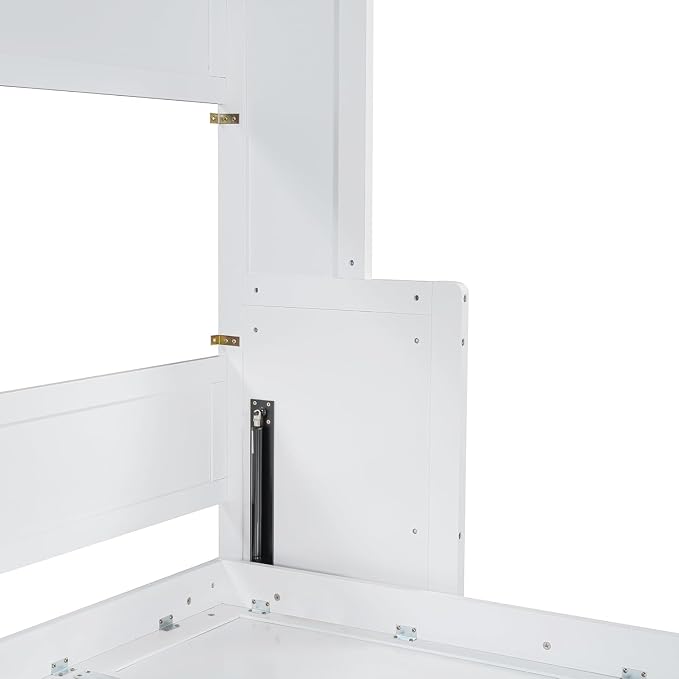 Virubi Full Horizontal Murphy Bed with Desk,Solid Wood Folding Hideaway Murphy Wall Bed for Adult,Guest Room (White,Full)