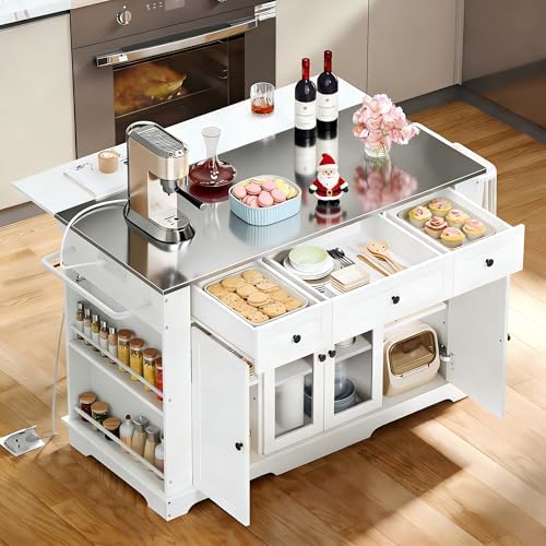 YITAHOME 60 Inch Kitchen Island with Drop Leaf