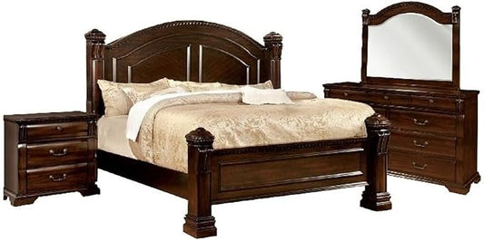 Benjara Koi 4 PC California King Bedroom Set- Cherry Brown Wood