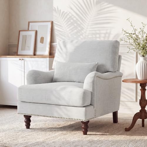 Accent Chair, Upholstered Armchair with Lumbar Pillow, Ash Gray
