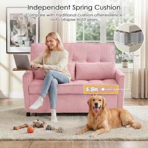 55'' Sleeper Sofa Bed, Convertible Pull Out Couch(Pink)