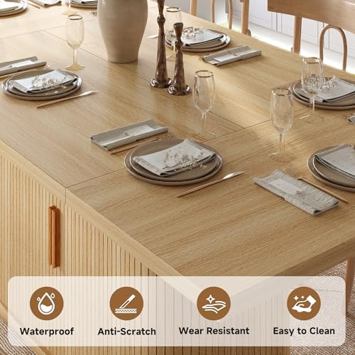 78.7" Rectangular Dining Table for 6-10, Farmhouse Kitchen Table, Natural