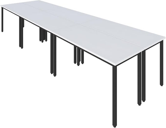 Bonzy Home Conference Tables 12ft Office Computer Desk for Meeting Room Study Writing Printer Table Save Space Design for 14 People 6PCS 141.6"x47.2"x29.5", White