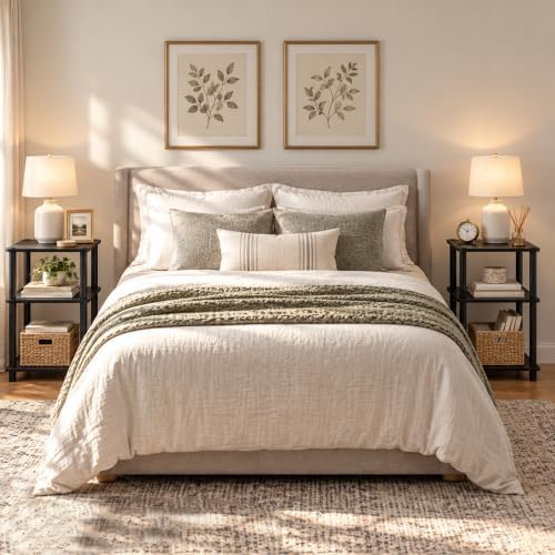 3-Tier End Table, Toolless Assembly Night Stand, Open Shelves Bedside Table, Side Table, for Bedroom, Living Room, Americano