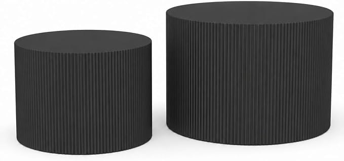 Otterease Round Coffee Table Set of 2, Modern Wooden Black Nesting Tables for Living Room, No Assembly Required Circle Side Tables Set Accent End Table for Bedroom, Balcony