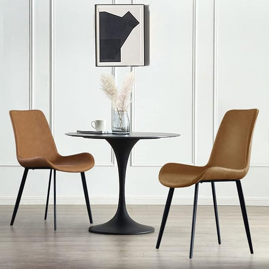 HIPIHOM Dining Chairs Set of 2, Modern Kitchen & Dining Room Chairs, Upholstered Faux Leather Cushion Seat and Sturdy Metal Legs (2 Brown Chairs)