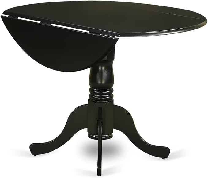 East West Furniture DLT-BLK-TP Dublin Modern Kitchen Table - a Round Dining Table Top with Dropleaf & Pedestal Base, 42x42 Inch, Black