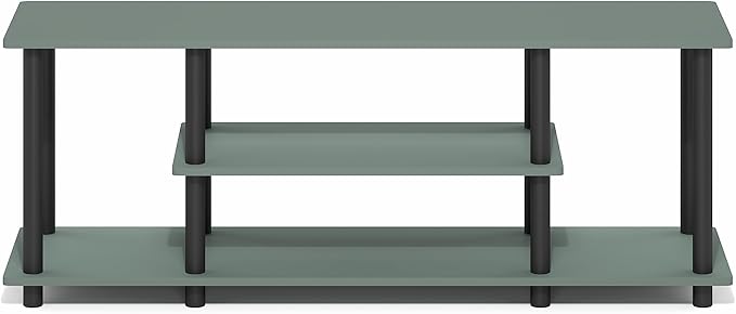 Furinno Turn-N-Tube TV Stand, 3-Tier Open Frame Rectangular Entertainment Center with Storage Shelf, TV Console for TV up to 50 Inch, Toolless Assembly, for Living Room, Bedroom, Sage Green