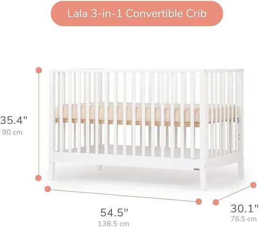 dadada Baby LaLa 3-in-1 Convertible Crib- Converts to Toddler Bed & Daybed- Adjustable Mattress Height – 3 Positions - Made in Italy - Solid Beechwood (White)