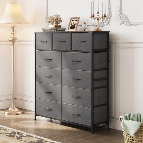 WLIVE Tall Dresser for Bedroom, 11 Drawer Chest of Drawers, Dark Grey