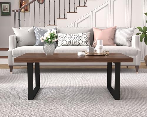 IBF Walnut Coffee Table for Living Room, Simple Rustic Center Table 47 Inch
