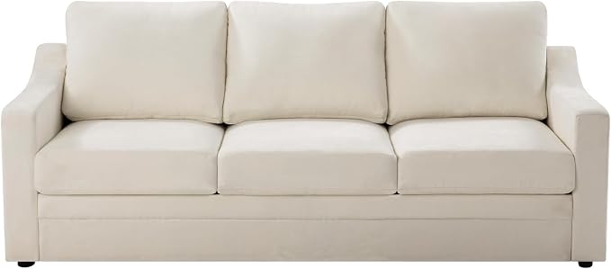 83” Chenille 3 Seats Sofa w/Comfortable Back Cushions, Beige | Modern Couch w/Deep Seat Space, Upholstered 3 Seater Sofa w/High Resiliency Foam for Living Room