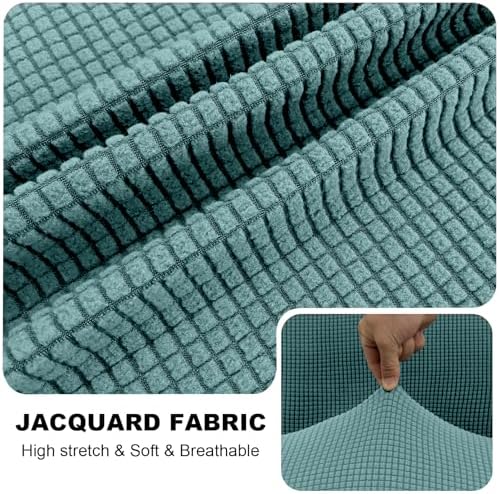 UNBBRRL Seat Cushion Cover and Back Covers for Corner Sofa Stretch Jacquard, Non Slip L Shaped Sofa Slipcover with Storage Ottoman, Sectional Couch Cover for Chaise Lounge (Lake Green,39 x 69 x 6”)