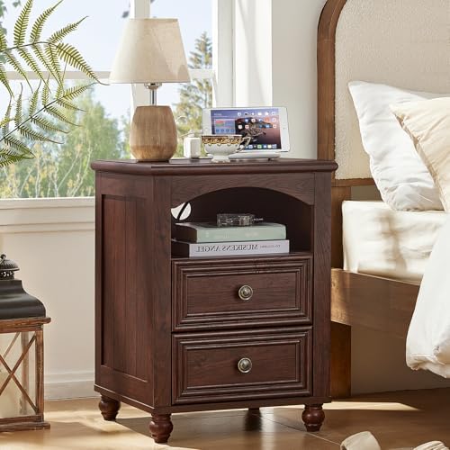 RWYHG 18" Night Stand Set 2 with Charger Station, Nightstand with 2 Drawers