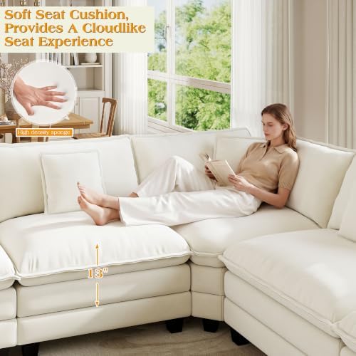 Hanherry Modular Sectional Sofa,Cloud Couch for Living Room,Modern Deep Seat Sofa Chenille Fabric Comfy Couches with Throw Pillows & Movable Ottoman for Apartment