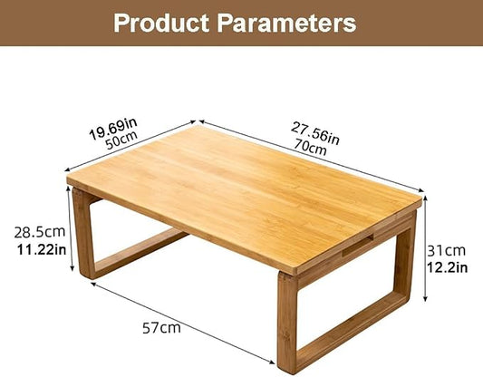 Portable Rectangle Foldable Coffee Table Japanese Tea Table, Bamboo Low Table for Sitting on The Floor, Dining Table, Tatami Table for Living Room Bedroom Meditation (Size:27.6*19.7*12.2in)