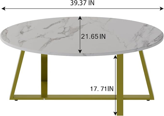 Wolawu Coffee Table White Faux Marble Coffee Table for Living Room,Oval Center Tables Modern Tea Table for Small Space,Wooden Living Room Tables End Table with Sturdy Gold Metal Leg