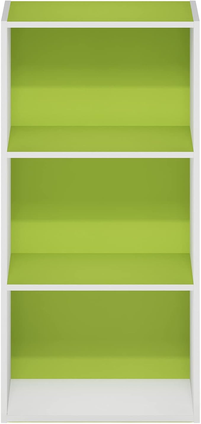 Furinno Luder 3-Tier Open Shelf Bookcase, Green/White