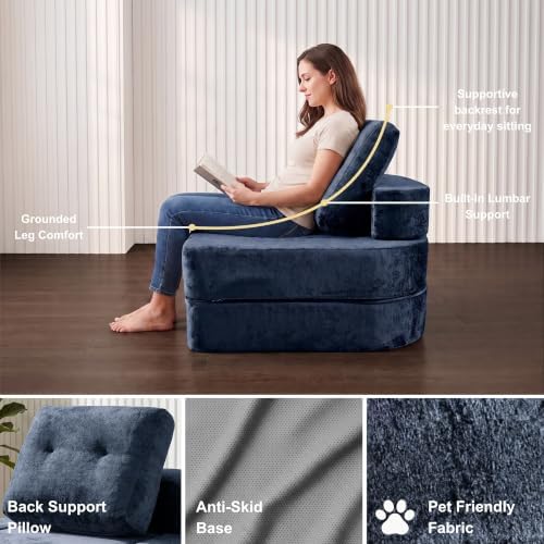 · REDEARTH · 3-in-1 Boneless Convertible Folding Floor Sofa Bed - Navy Blue