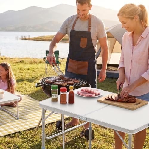 VINGLI 3FT Small Camping Folding Table Adjustable Height Aluminum Folding Table for Picnic Party BBQ, Plastic RV Suitcase Table Portable Lightweight Fold Up Utility Outdoor Tables