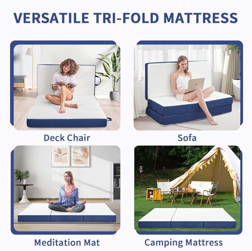 Folding Mattress Twin XL, 6" Trifold Mattress Sofa Bed for College,White