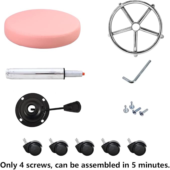 KKTONER PU Leather Round Rolling Stool with Foot Rest Swivel Height Adjustment Spa Drafting Salon Tattoo Work Office Massage Stools Task Chair (Pink)