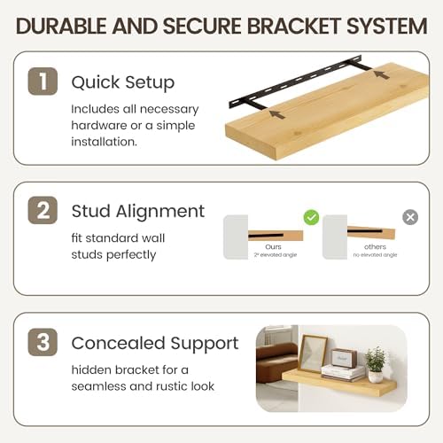 Marsmiles Natural Wood Floating Shelves, 36'' Long, 9.3'' Deep, Set of 2
