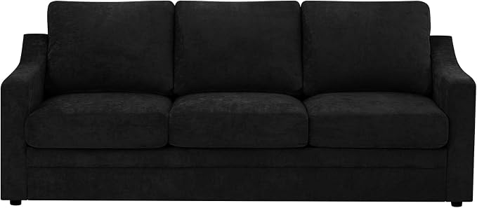 83” Chenille 3 Seats Sofa w/Comfortable Back Cushions, Black | Modern Couch w/Deep Seat Space, Upholstered 5 Seater Sofa w/High Resiliency Foam for Living Room