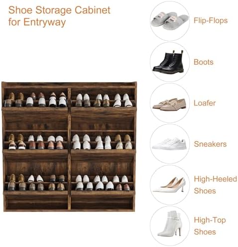 GarveeHome Shoe Cabinet with 6 Flip Drawers, Wooden Shoe Organizer Cabinet with Adjustable Shelf, Shoe Storage for Entryway, Hidden Shoe Cabinet for Hallway, Living Room, Rustic Brown