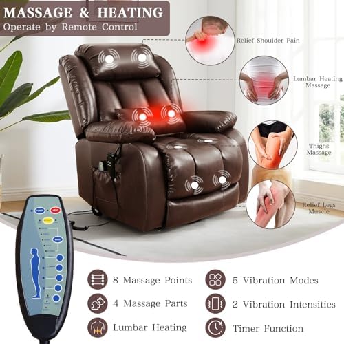 Infinite Position Lay Flat Power Lift Recliner Chair for Elderly, Brown