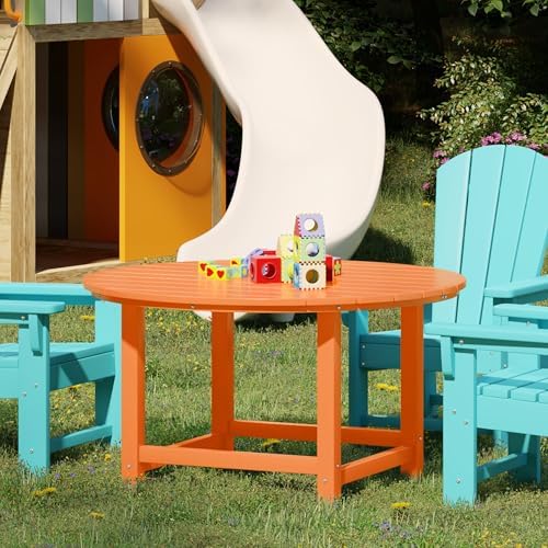 WestinTrends Malibu Kids Outdoor Patio Furniture HDPE 38" Wide Round Dining Table, Orange