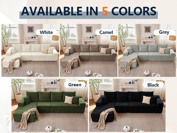 135” Cloud Sectional Couch, Boneless Sofa for Living Room, Modular Sectional Sofa with Deep Seat, Fluffy Couch with L-Shaped Chaise, No Assembly Required Black