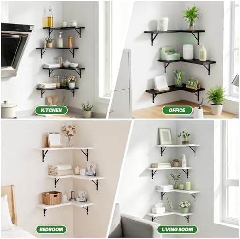 NATURE'S SOURCE Corner Floating Shelves Wall Mounted, White, Set of 4