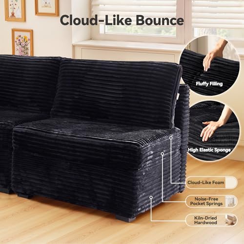 CAODOC 8 Seat Modular Sectional Couch,Corduroy,Convertible U/L-Shaped,Black