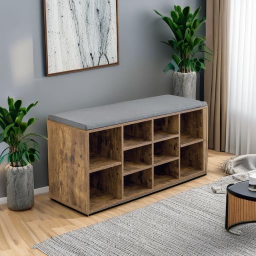 PayLessHere | 3-Tier Shoe Bench with 1.2" Cushion | Brown | 10 Compartments