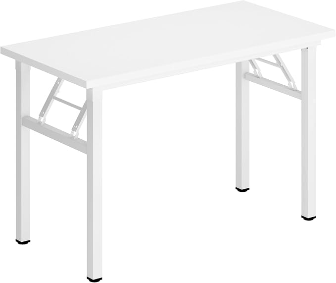 DlandHome Computer Desk Folding Table 39.4 inches Writing Desk for Small Space Folding Desk Laptop Desk No Assembly Required White&White