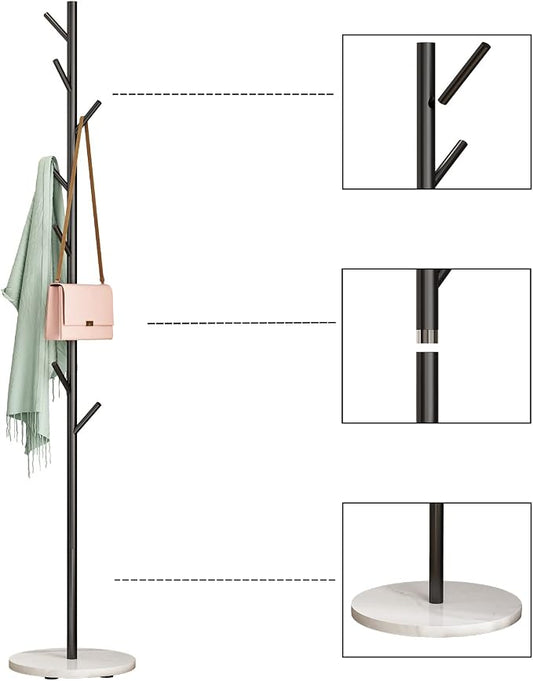 DOORXIFO Black Metal Coat Rack, Freestanding with Hooks, Entryway Coat Rack Stand, Coat Racks with Marble Base, Coat Tree for Hanging Clothes, Hats, Bags