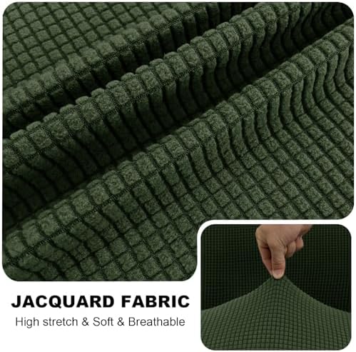 UNBBRRL Seat Cushion Cover and Back Covers for Corner Sofa Stretch Jacquard, Non Slip L Shaped Sofa Slipcover with Storage Ottoman, Sectional Couch Cover for Chaise Lounge (Army Green,31 x 31 x 6”)