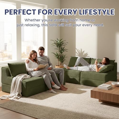 Erament Folding Sofa Bed, 8" Convertible Sleeper Sofa Fold Out Chair Bed with Pillow, Portable Floor Couch Lounge Sofa for Living Room Bedroom Guest Room, Green